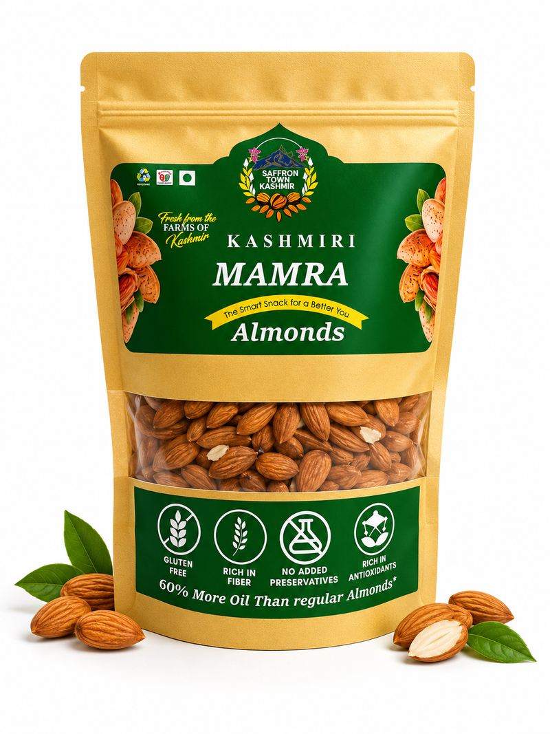 Kashmiri Gulbandi Mamra Almonds in packaging