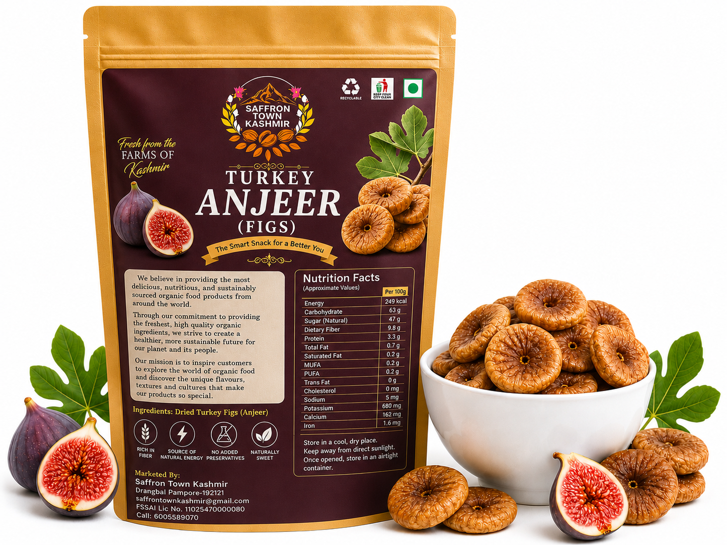 SaffronTownKashmir&Co™ Premium Turkish Anjeer (Dried Figs) | Naturally Sweet & Fiber Rich