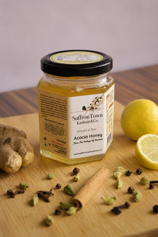 Raw unfiltered Acacia honey texture close-up