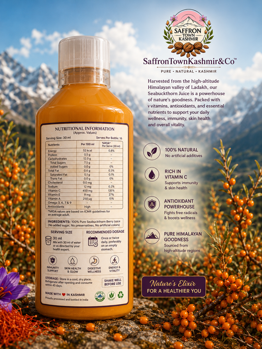 SaffronTownKashmir&Co™ Premium Sea Buckthorn Juice | Pure Himalayan Sea Buckthorn Juice | Natural Sea Buckthorn Berry Juice